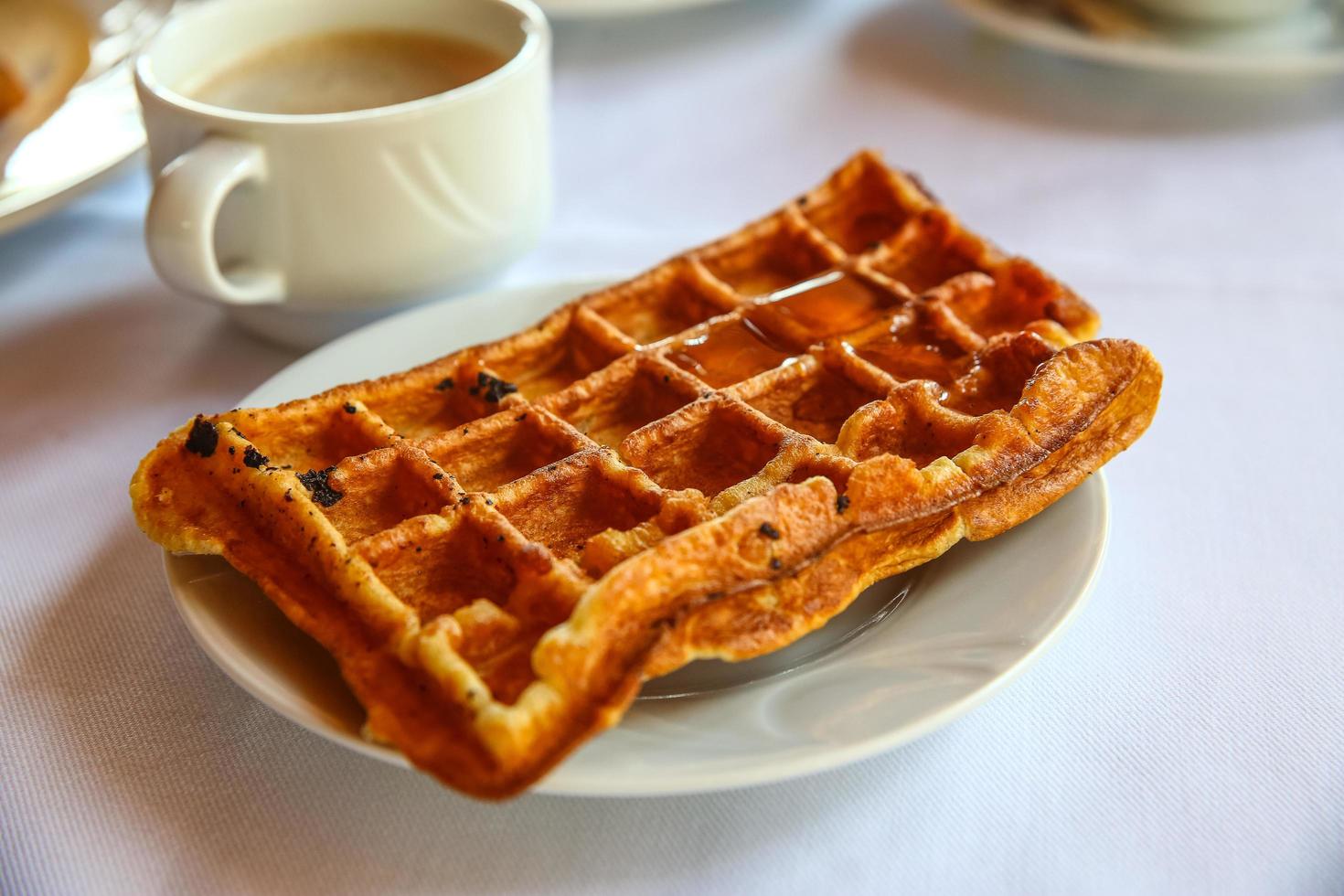 Belgian waffle on the plate photo
