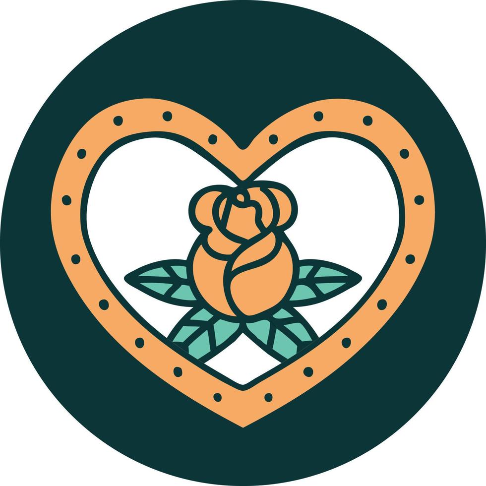 imagen icónica de estilo tatuaje de un corazón y flores vector
