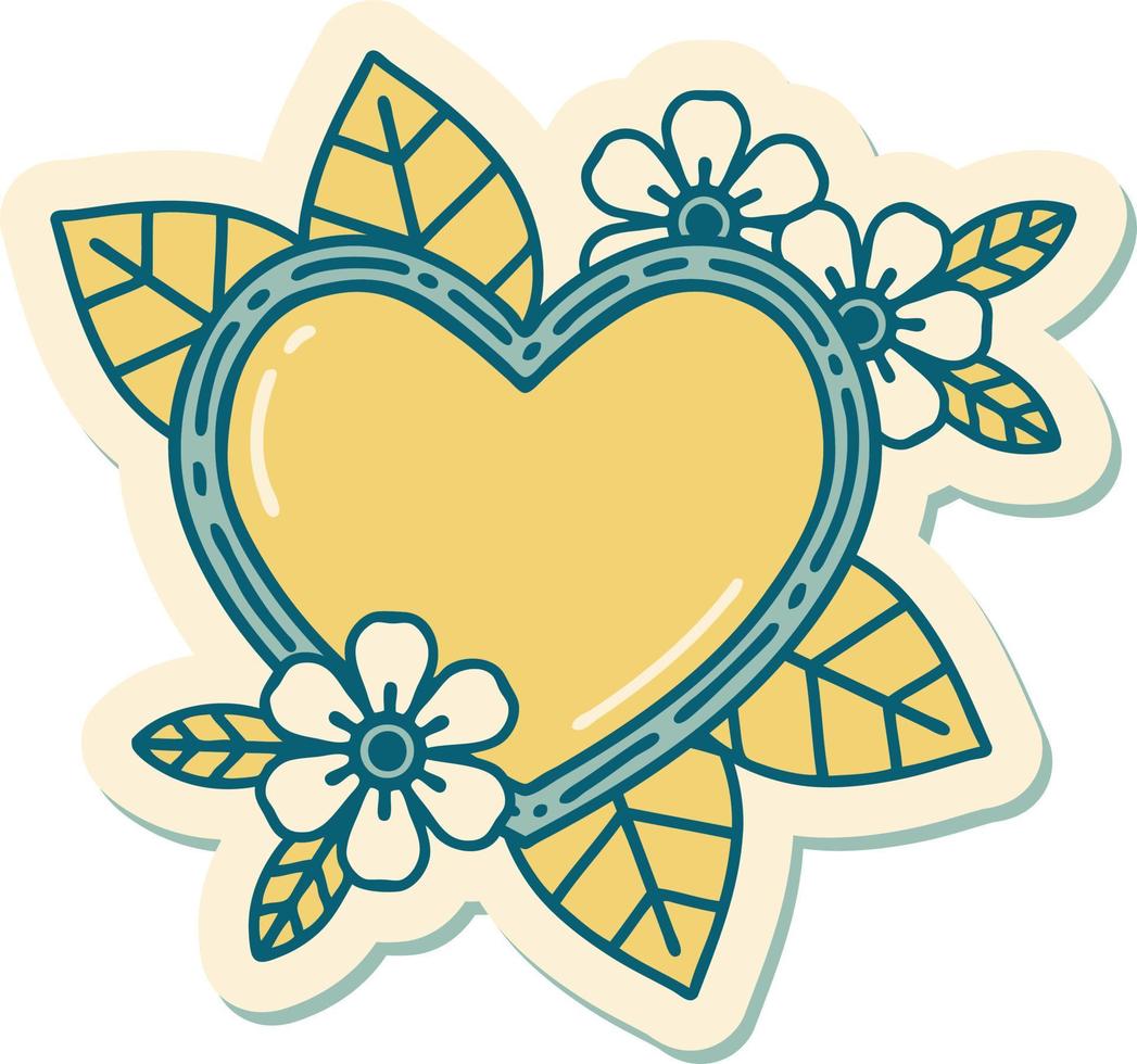 sticker of tattoo in traditional style of a botanical heart vector