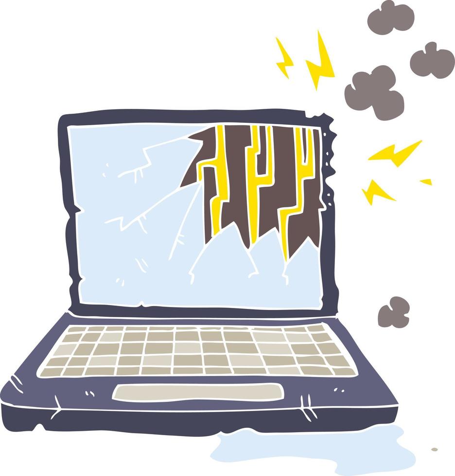 flat color illustration of broken computer vector