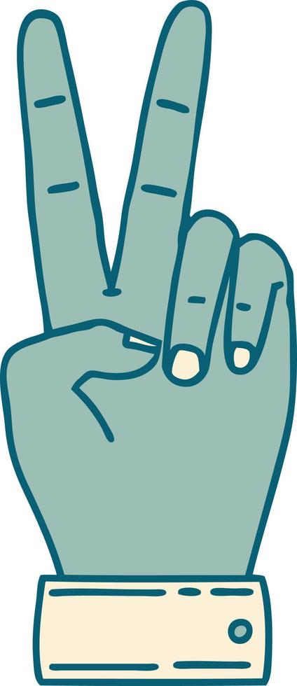 Retro Tattoo Style peace symbol two finger hand gesture vector