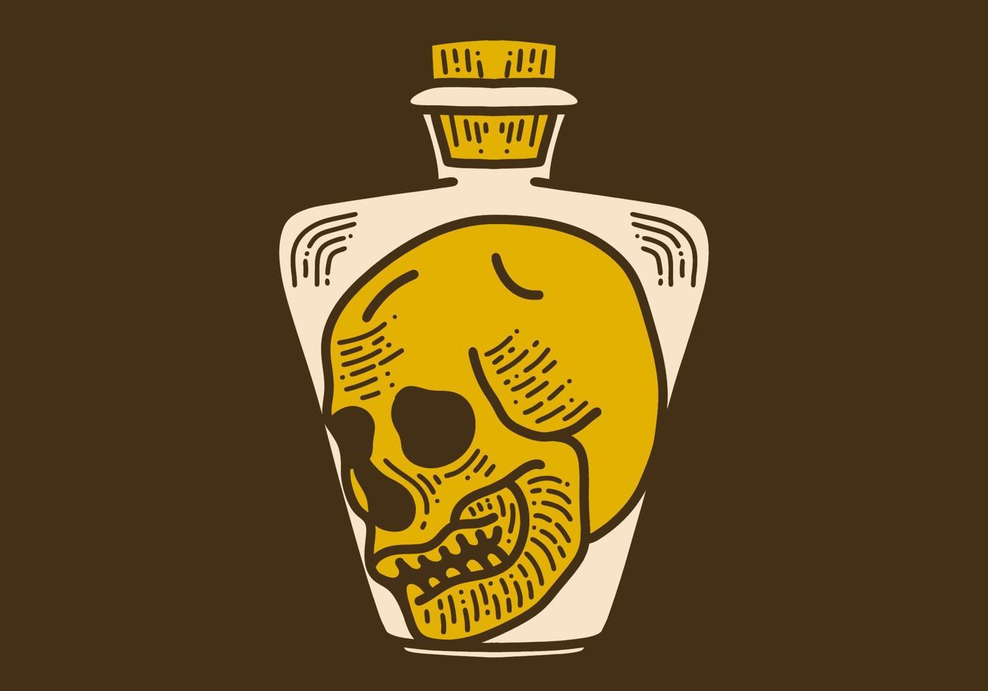 Skull in a bottle retro vintage art drawing vector