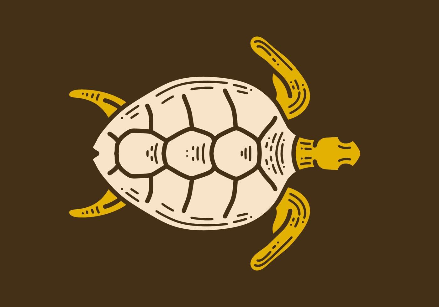 Sea turtle swimming retro vintage art drawing vector