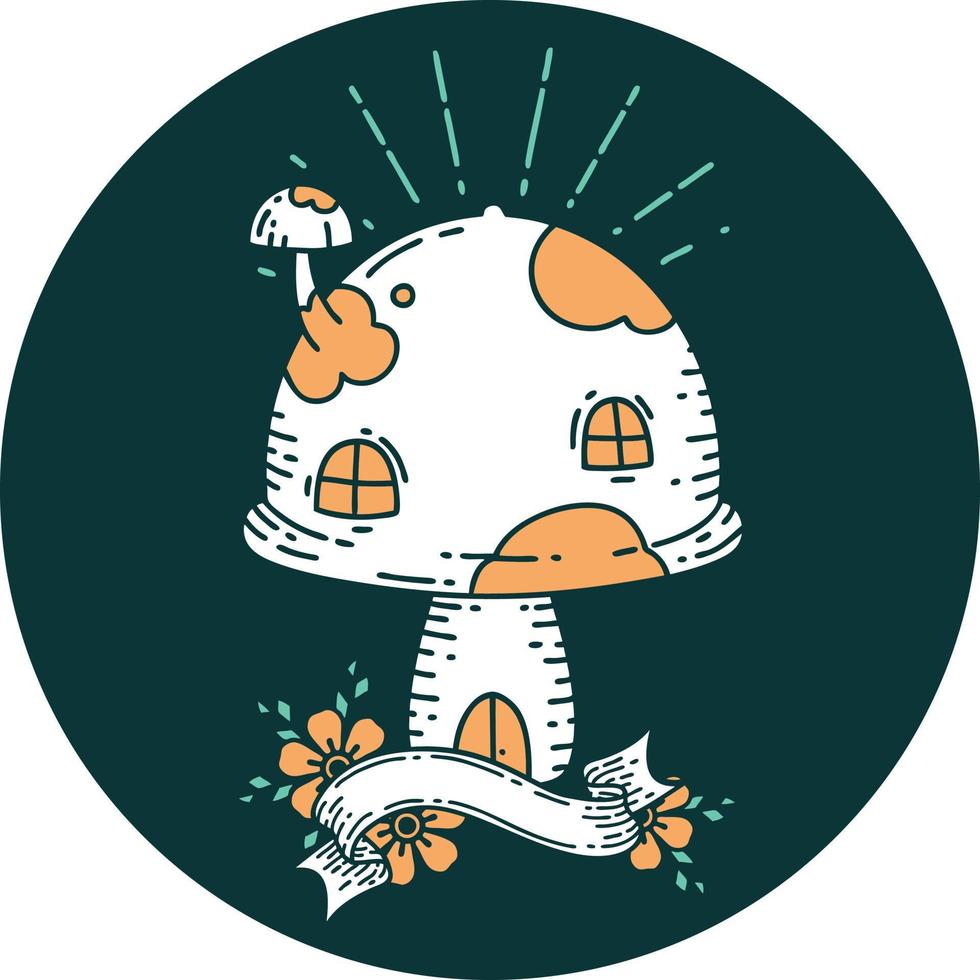 icon of a tattoo style toadstool house vector