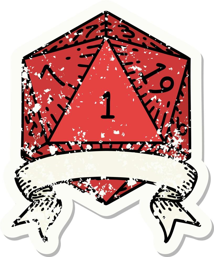 Retro Tattoo Style natural one d20 dice roll vector