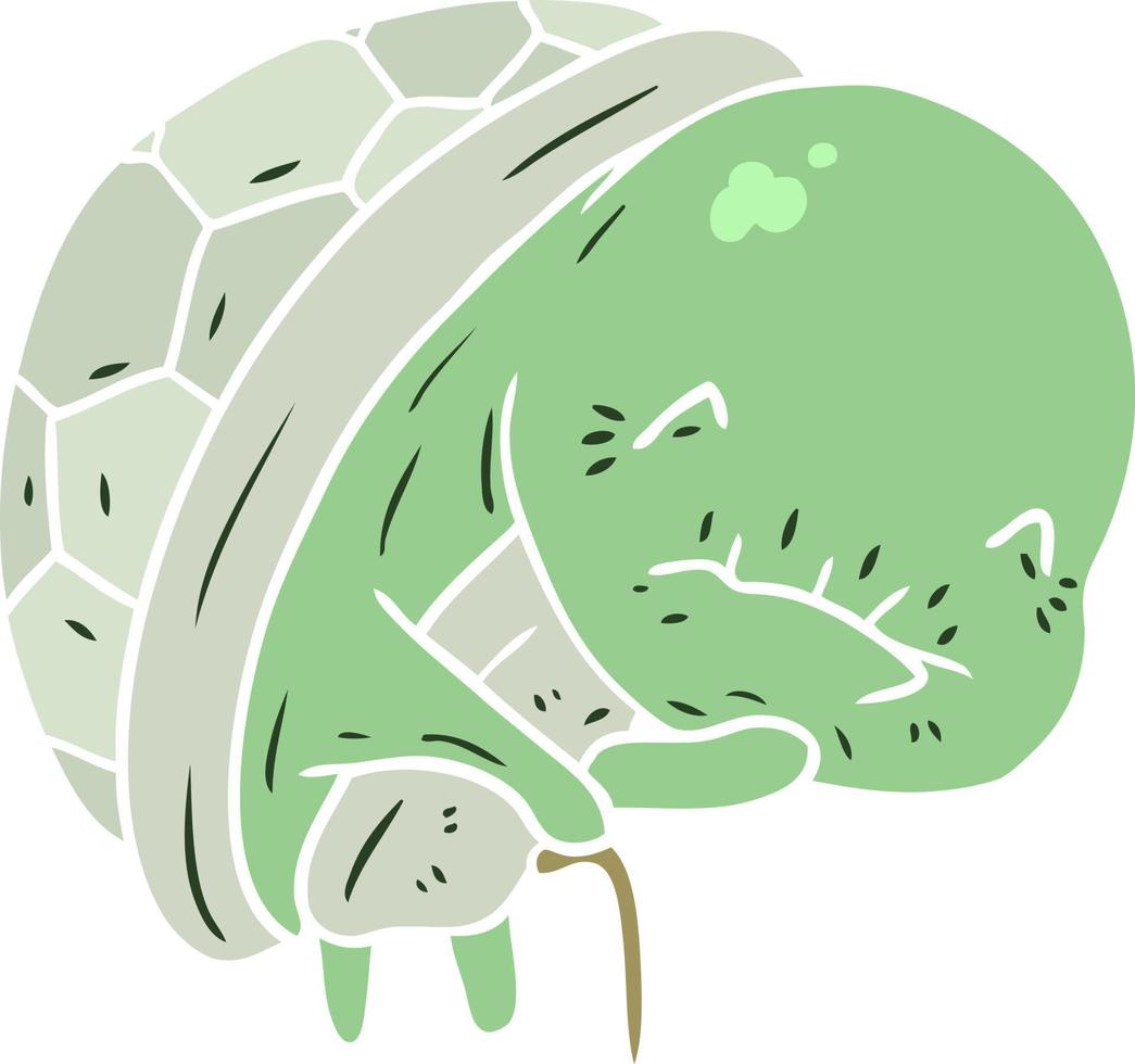 linda tortuga vieja de dibujos animados de estilo de color plano vector