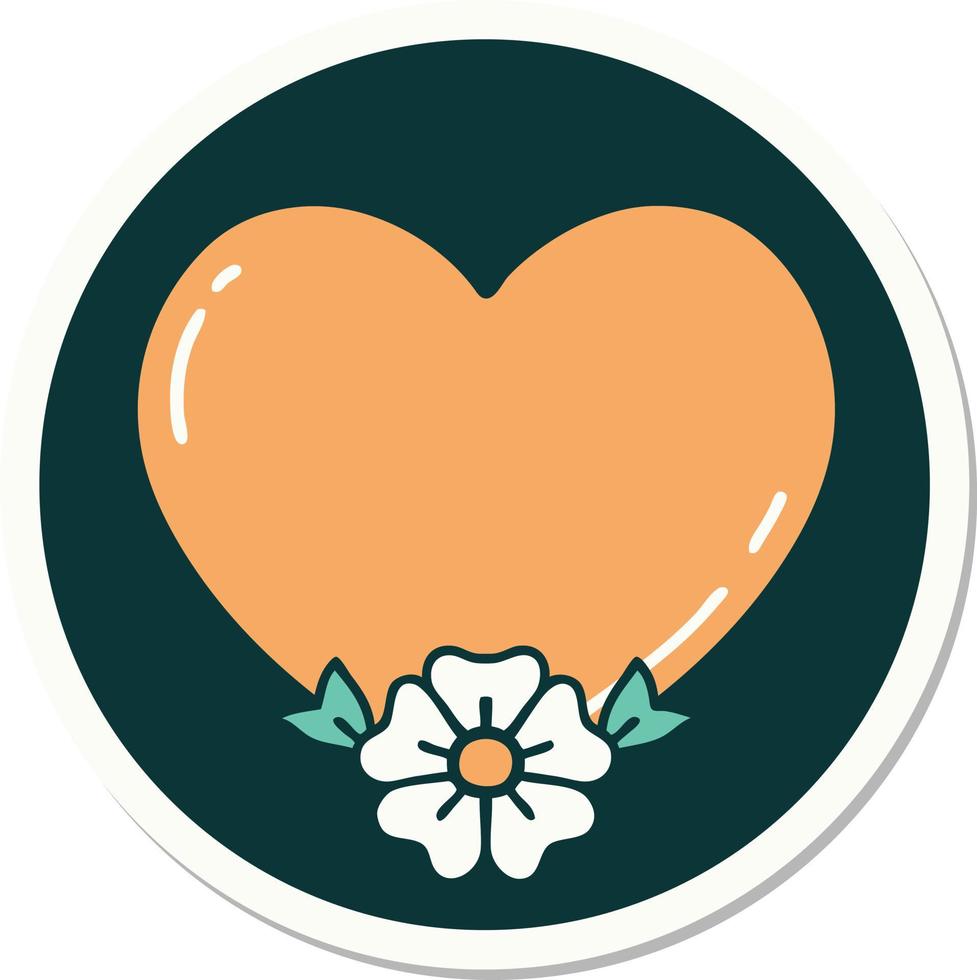 sticker of tattoo in traditional style of a heart and flower vector