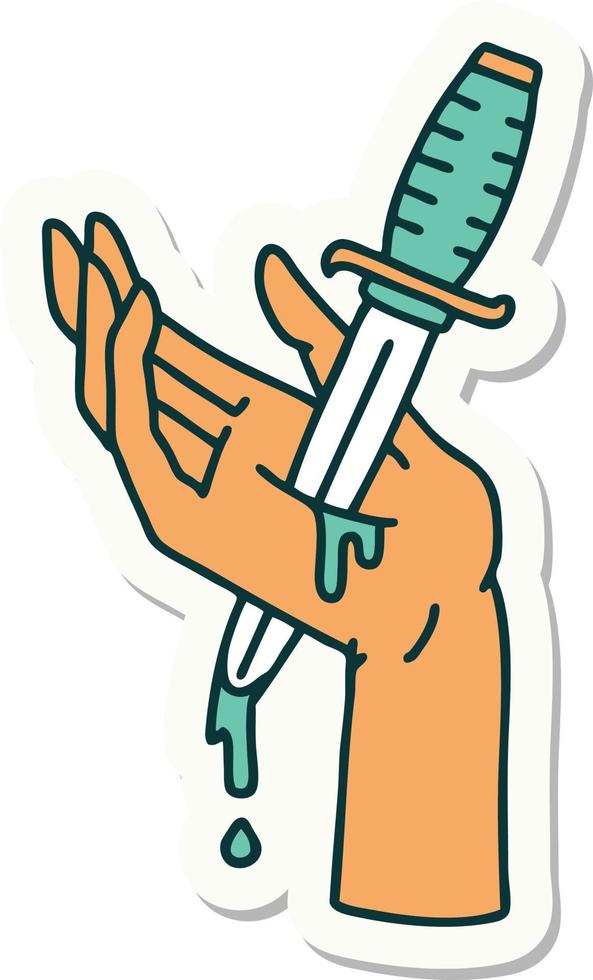 sticker of tattoo in traditional style of a dagger in the hand vector