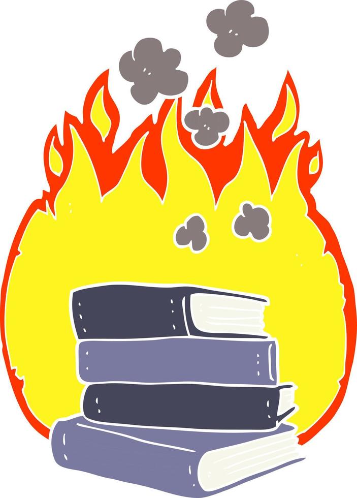 flat color illustration of stack of books burning vector