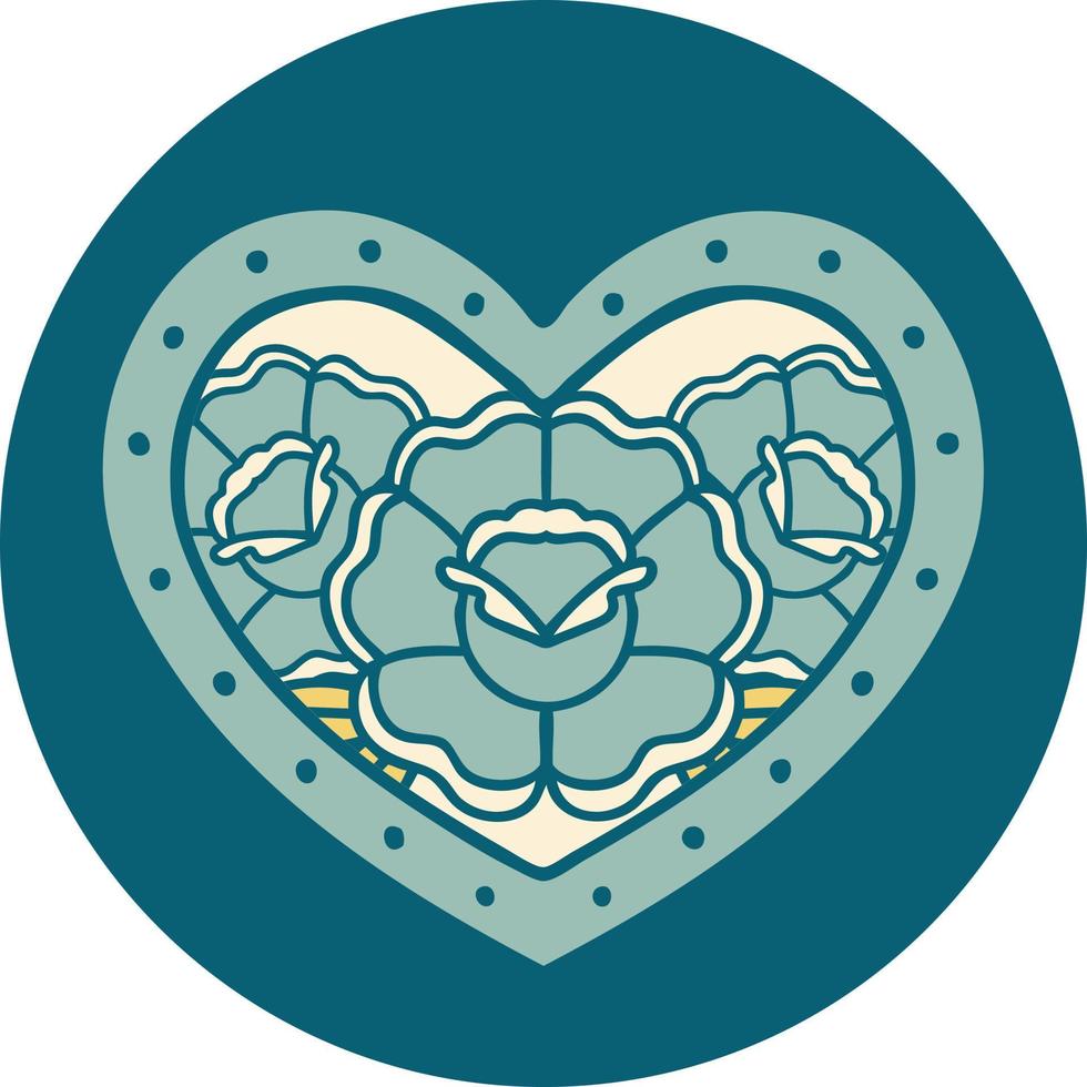 iconic tattoo style image of a heart and flowers vector