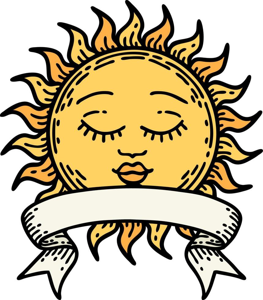 traditional tattoo with banner of a sun vector