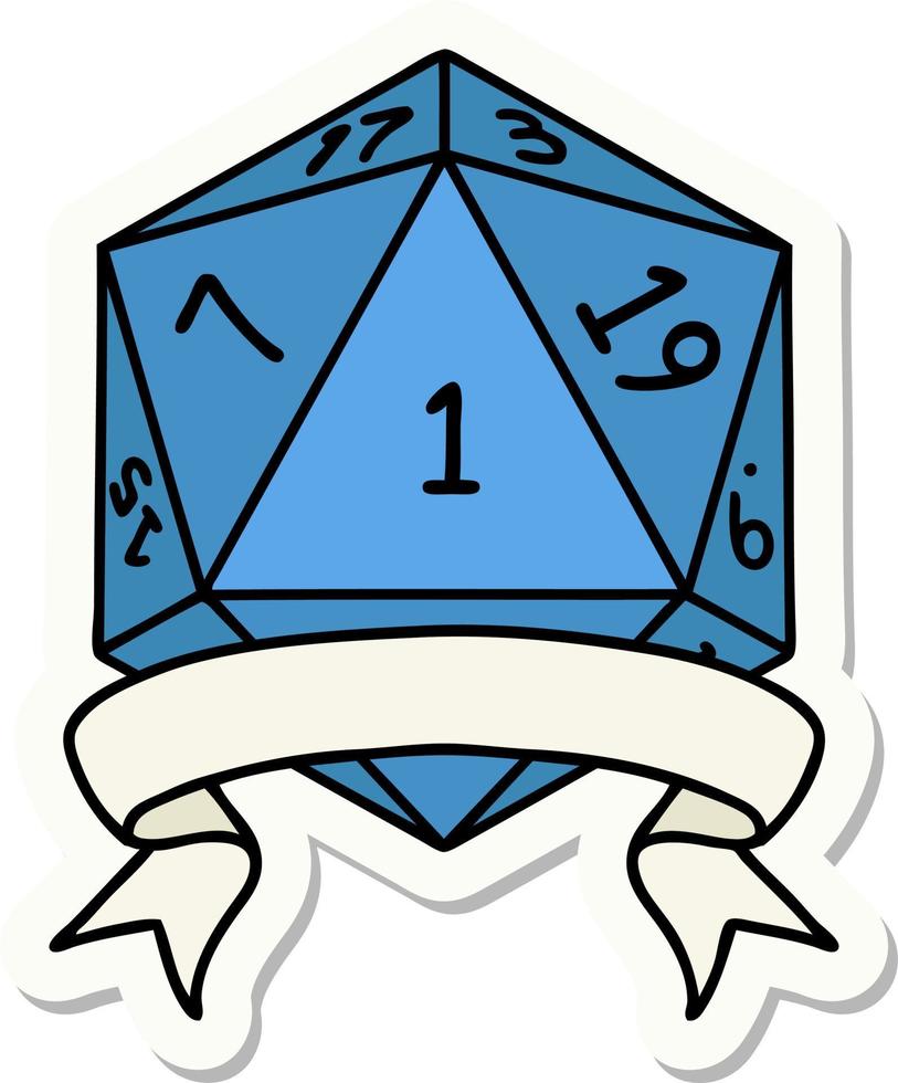 sticker of a natural one d20 dice roll vector