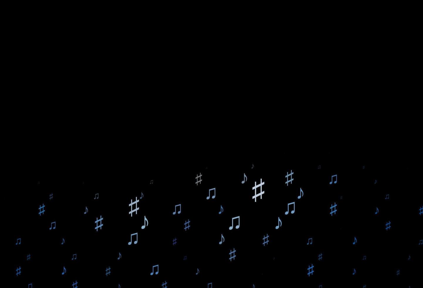 Dark BLUE vector background with music symbols.