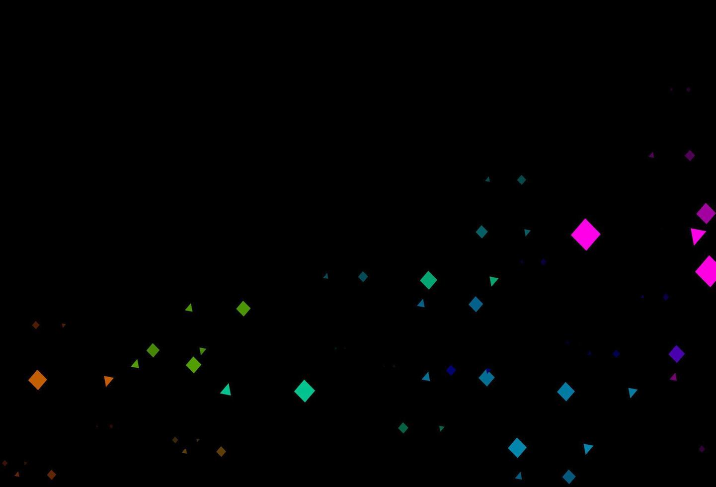 Dark multicolor, rainbow vector background with triangles, circles, cubes.