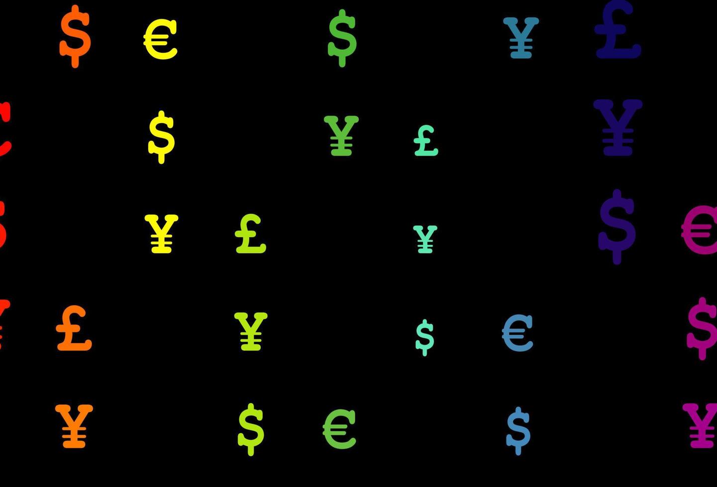 Dark multicolor, rainbow vector texture with financial symbols.