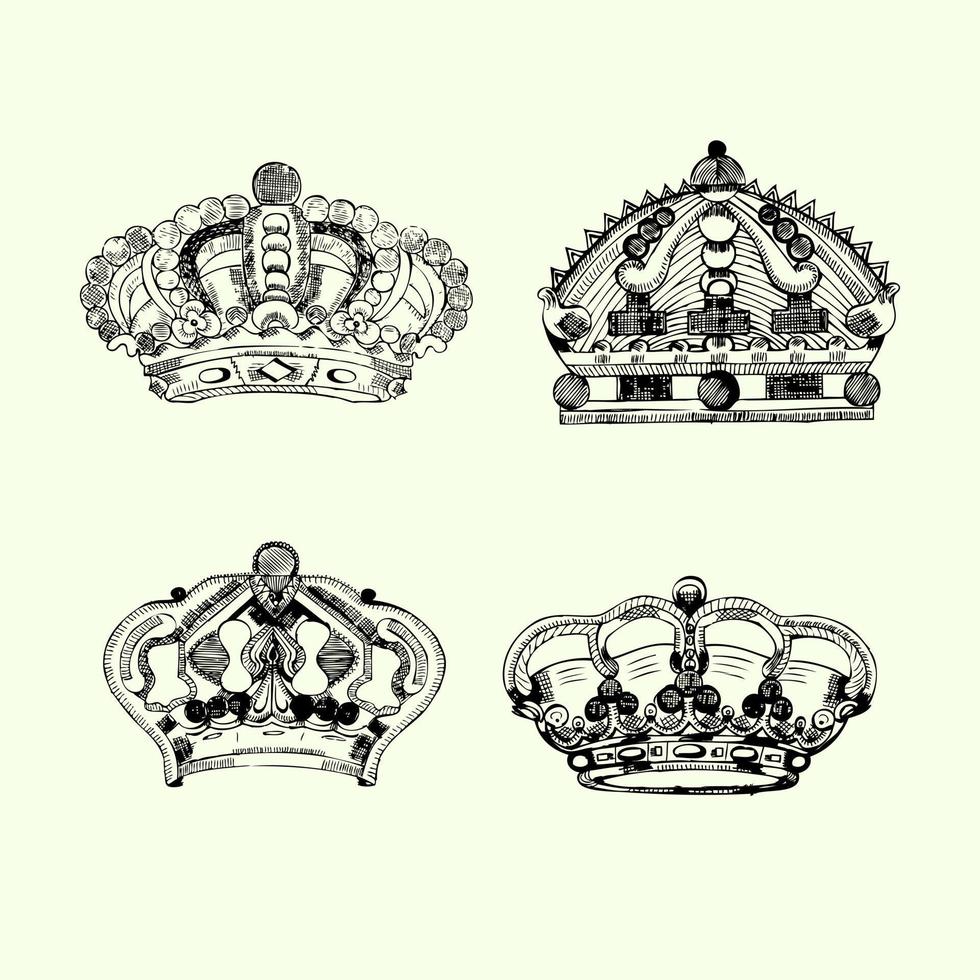 Four hand drawn royalty crowns vector