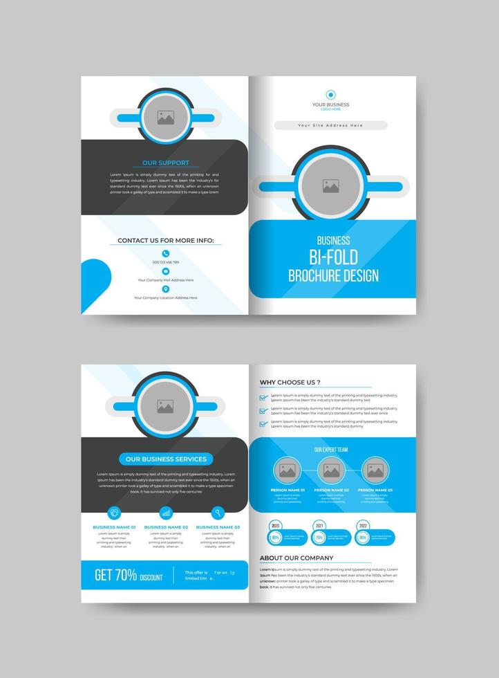 modern bi-fold brochure design with minimal and abstract shapes , corporate A4 business bifold brochure design for your agency vector