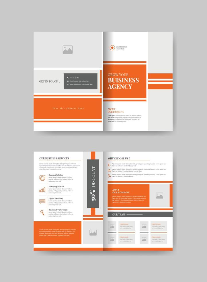 modern bi-fold brochure design with minimal and abstract shapes , corporate A4 business bifold brochure design for your agency vector