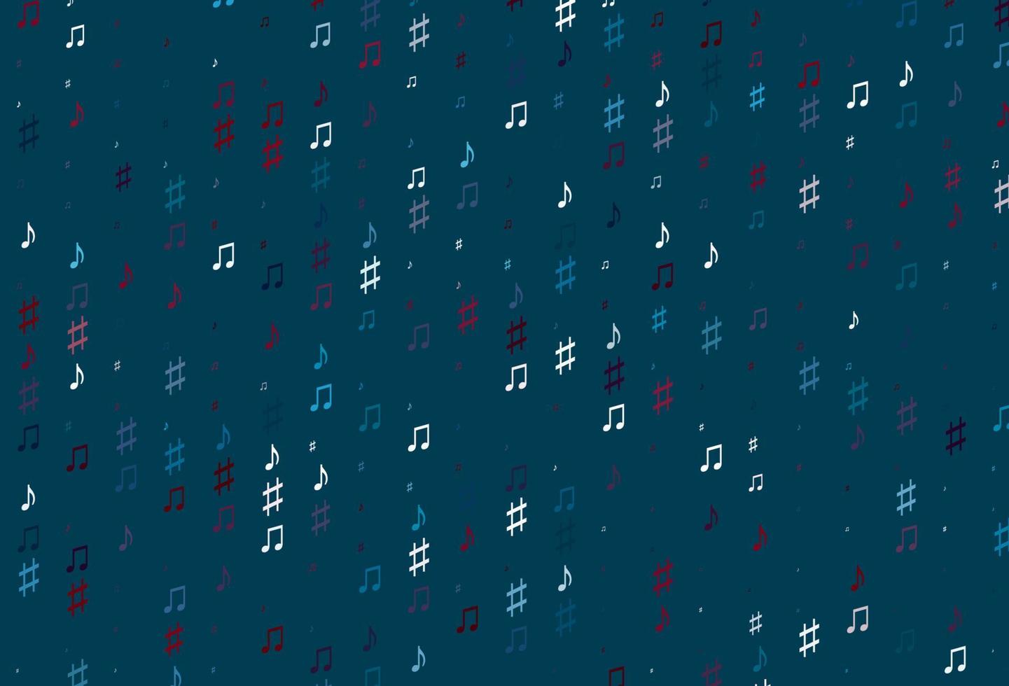 telón de fondo de vector azul claro, rojo con notas musicales.