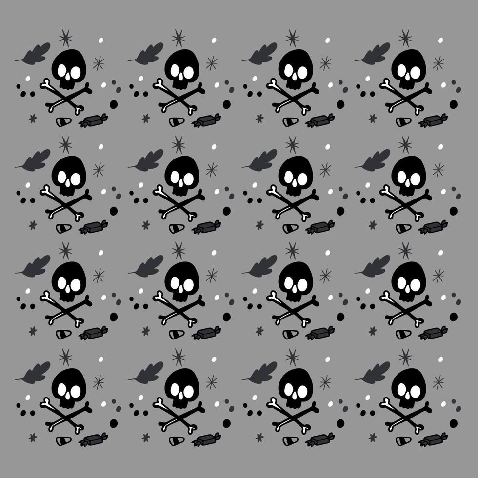 Beautiful background, a pattern with a skull and bones, candy, illustration on a gray background vector