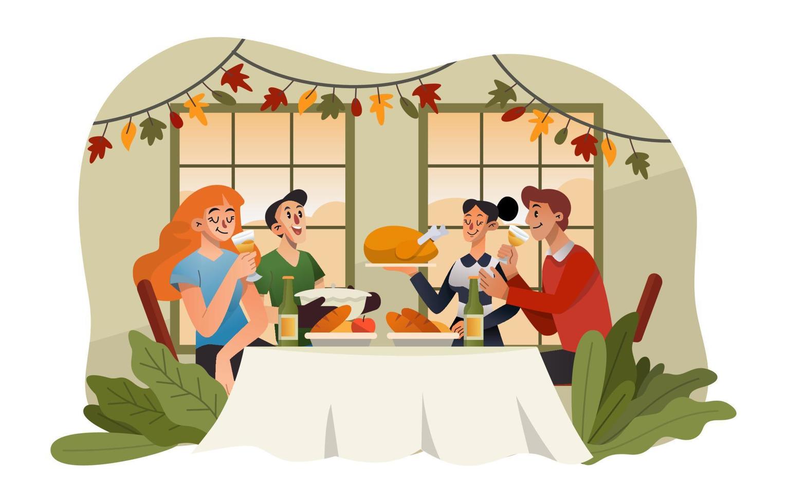 Family Dinner To Celebrate Thanksgiving vector