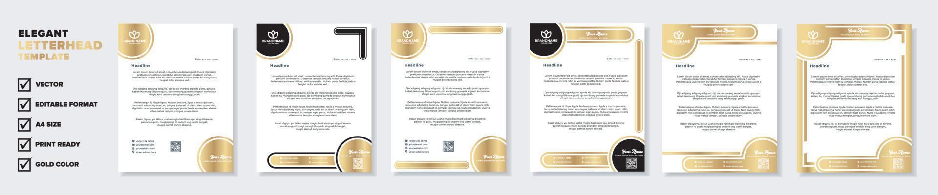 Set of elegant letterhead design template for identity and company. gold color vector