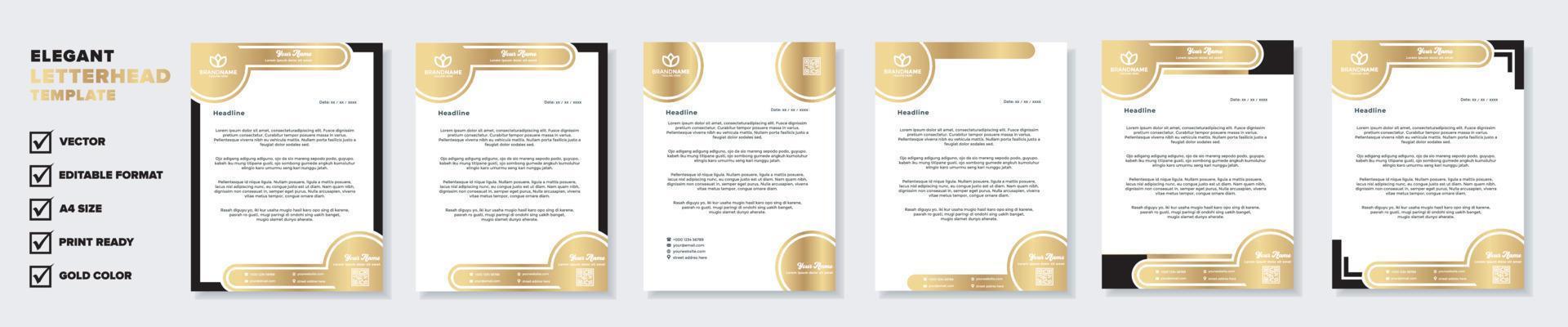 Set of elegant letterhead design template for identity and company. gold color vector