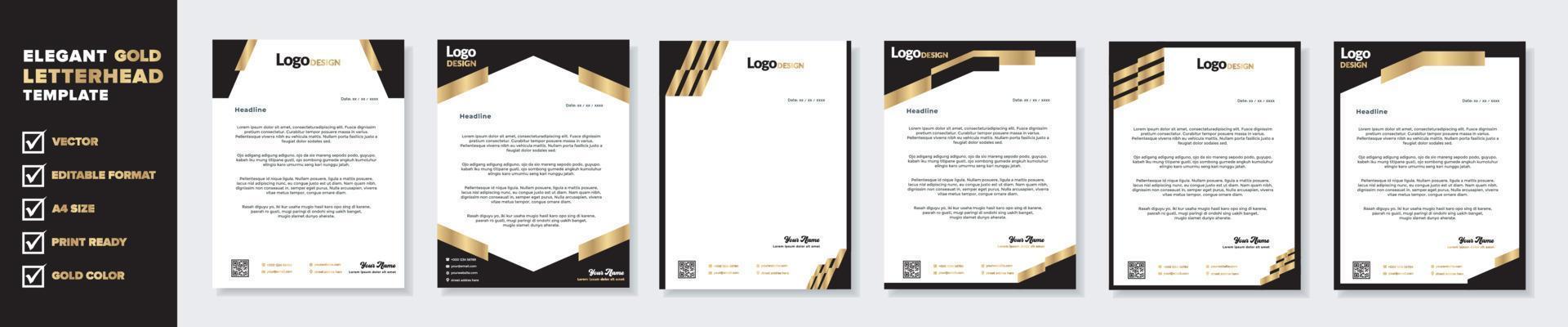 Set of elegant letterhead design template for identity and company. gold color vector