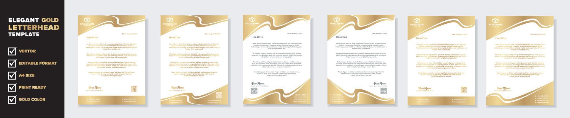 Set of elegant letterhead design template for identity and company. gold color vector