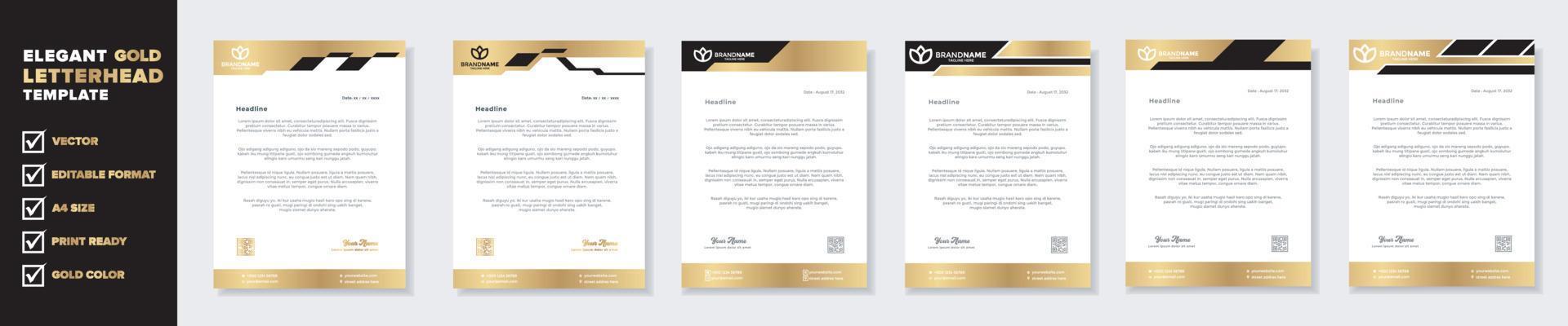 Set of elegant letterhead design template for identity and company. gold color vector