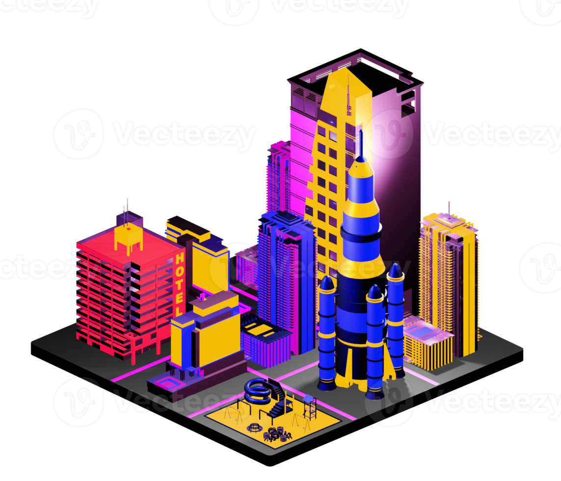 Retro isometric building png