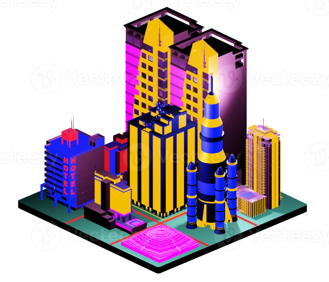 edificio isométrico retro png