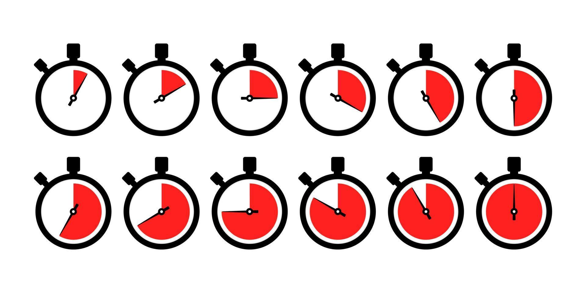 Red countdown stopwatch icons vector