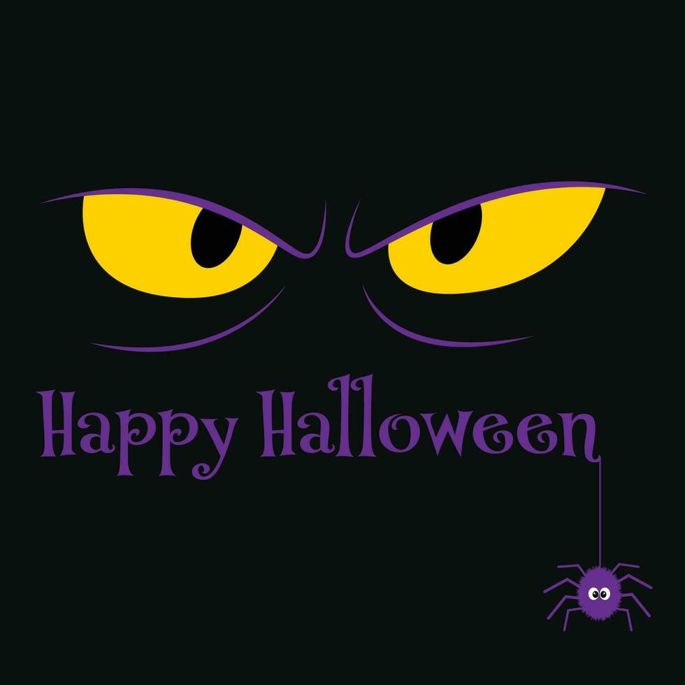 feliz halloween vector gráfico fondo ilustración tarjeta navideña con ojos espeluznantes y una araña de dibujos animados