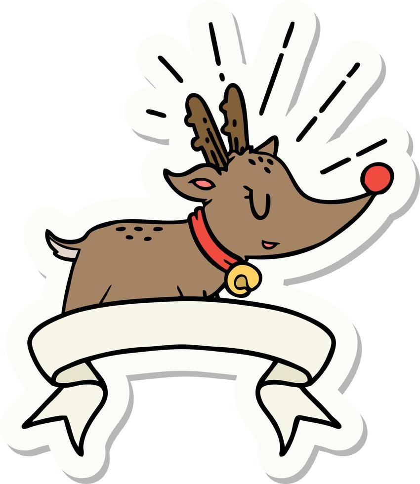 sticker of a tattoo style christmas reindeer vector