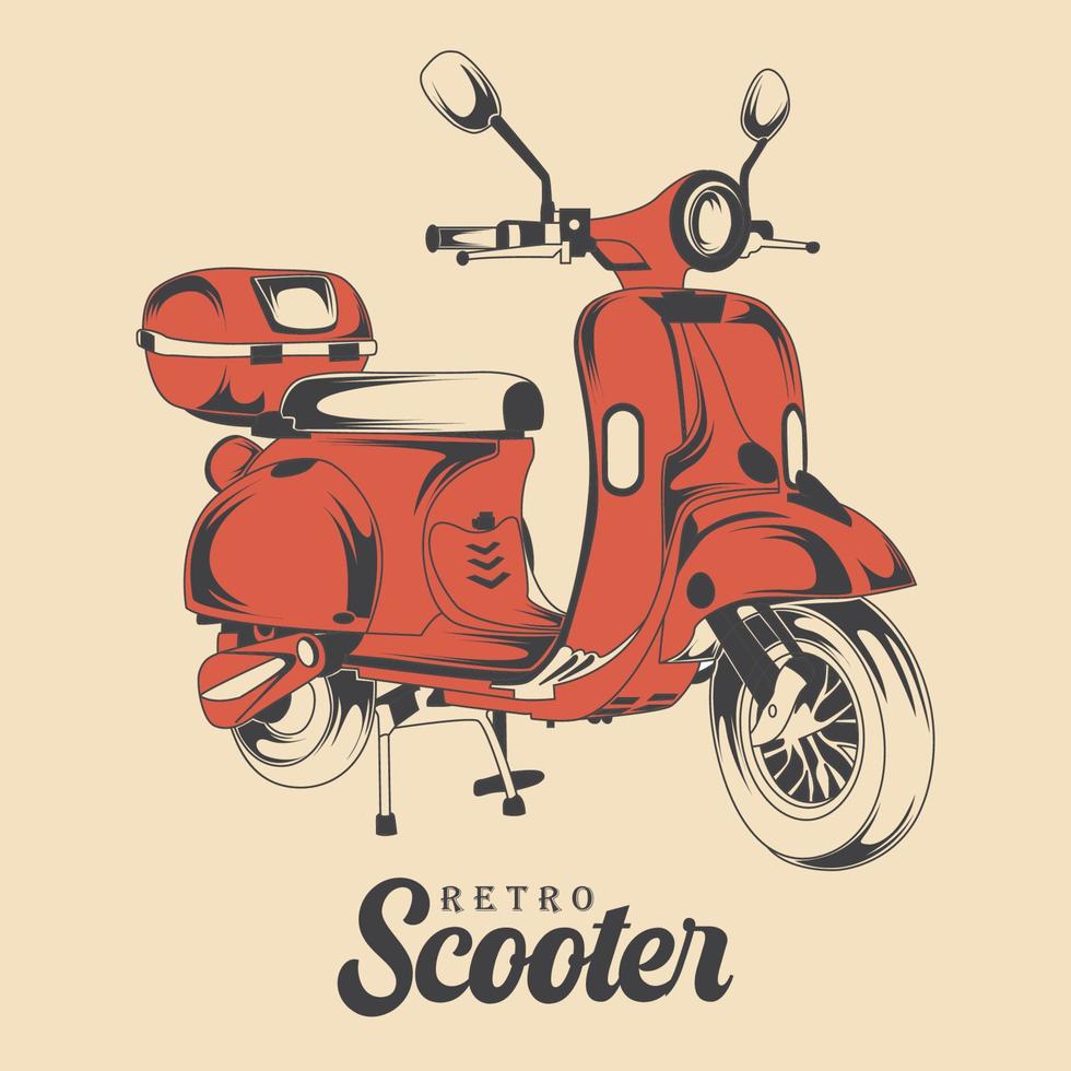 Vintage Classic Red scooter vector image Retro Red Scooter Illustration