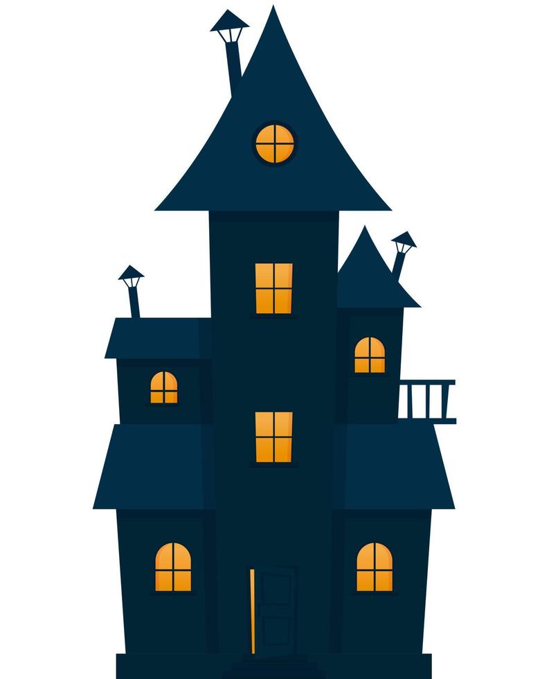 Halloween haunted house with open door on white background. Happy Halloween. vector