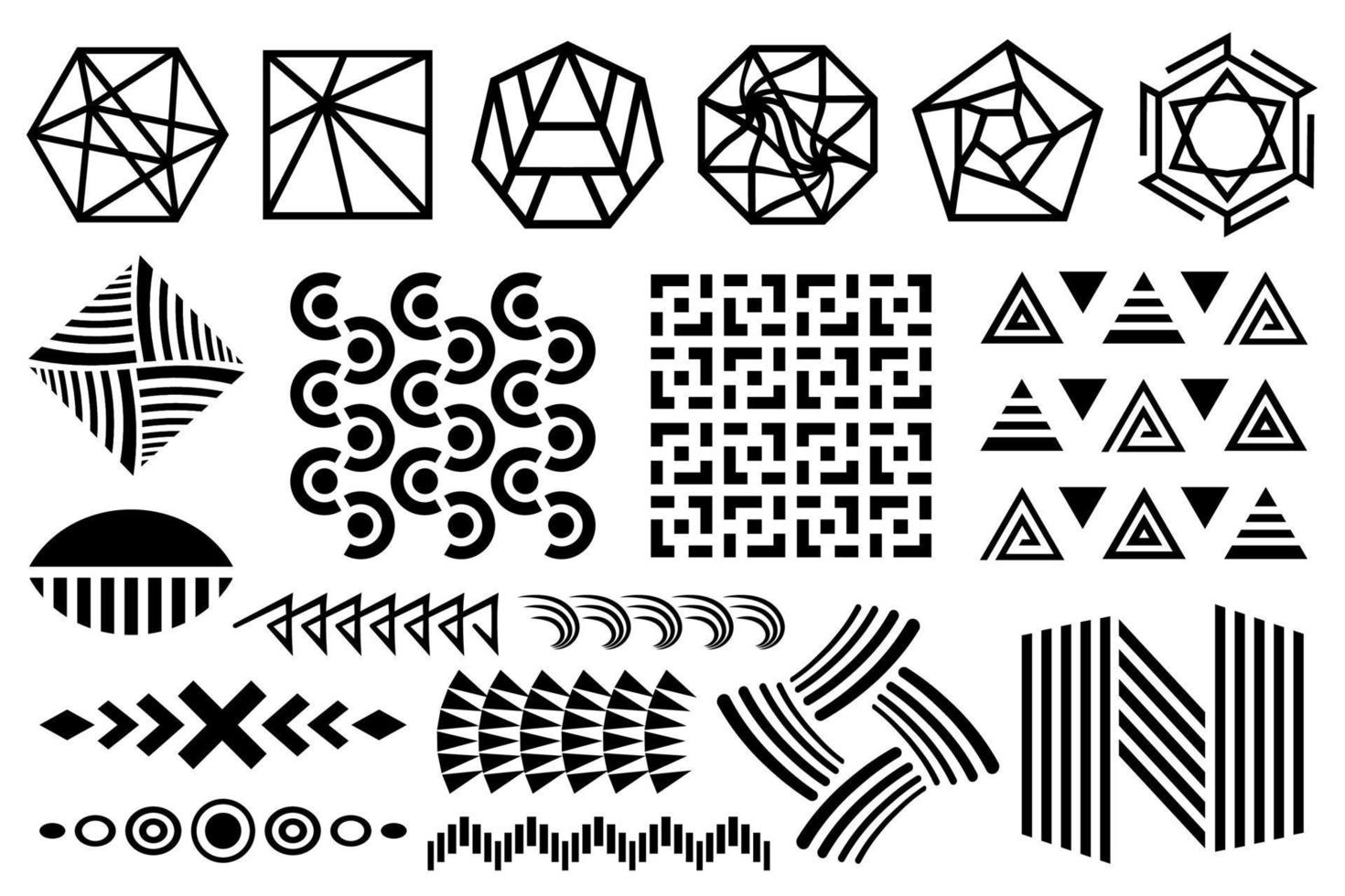 Abstract design elements. Modern black and white shapes, patterns, decorations. vector