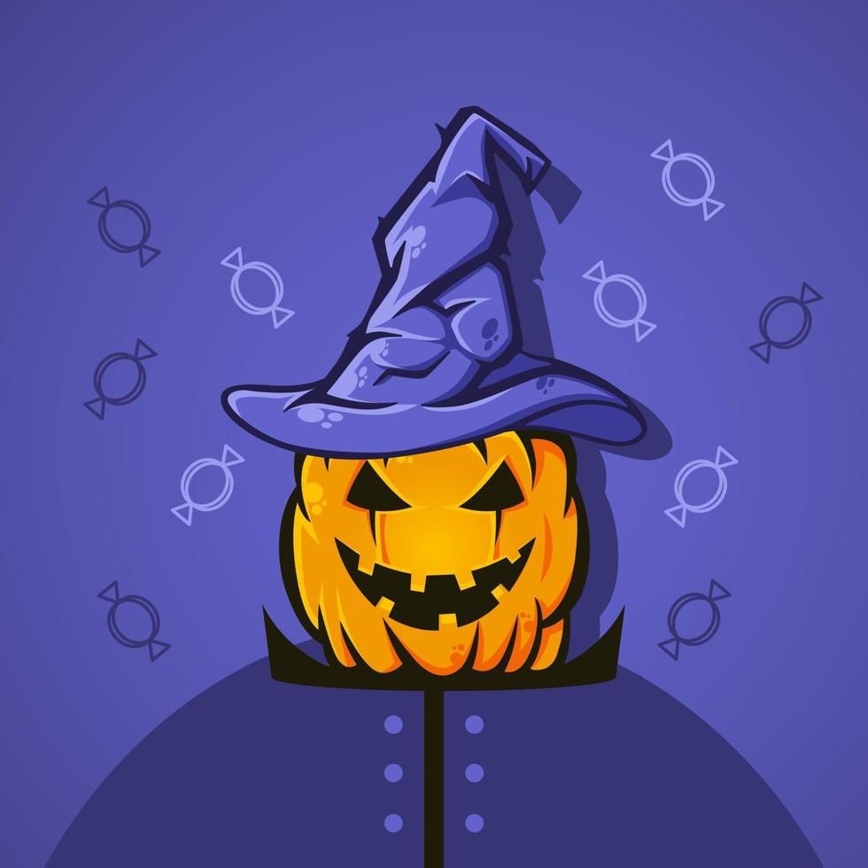 Halloween pumpkin with witch hat vector