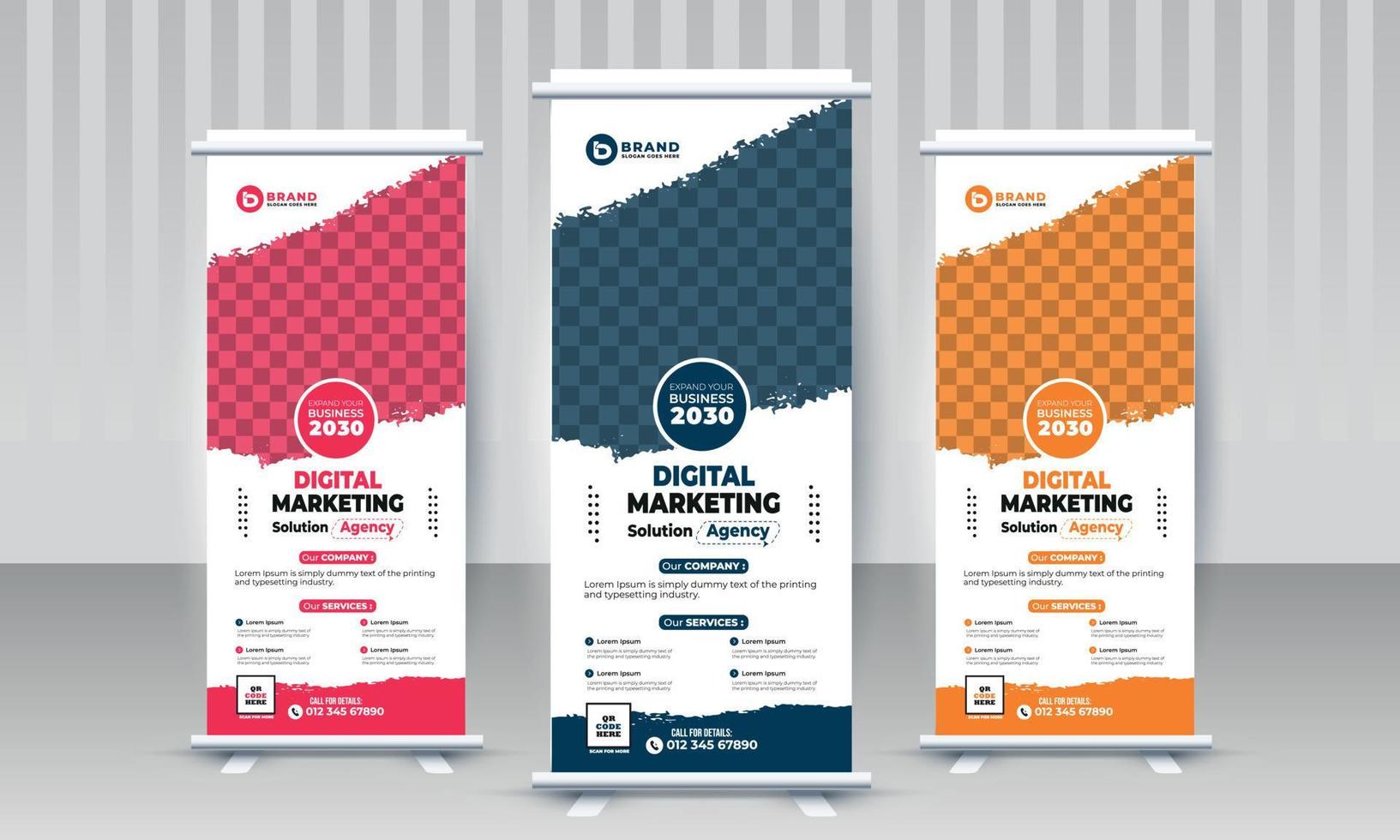 Corporate business standee x rollup pullup retractable signage banner design with three color concept vector template