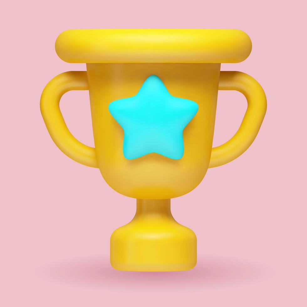 Vector 3d realistic illustration award, yellow cartoon cup with a star