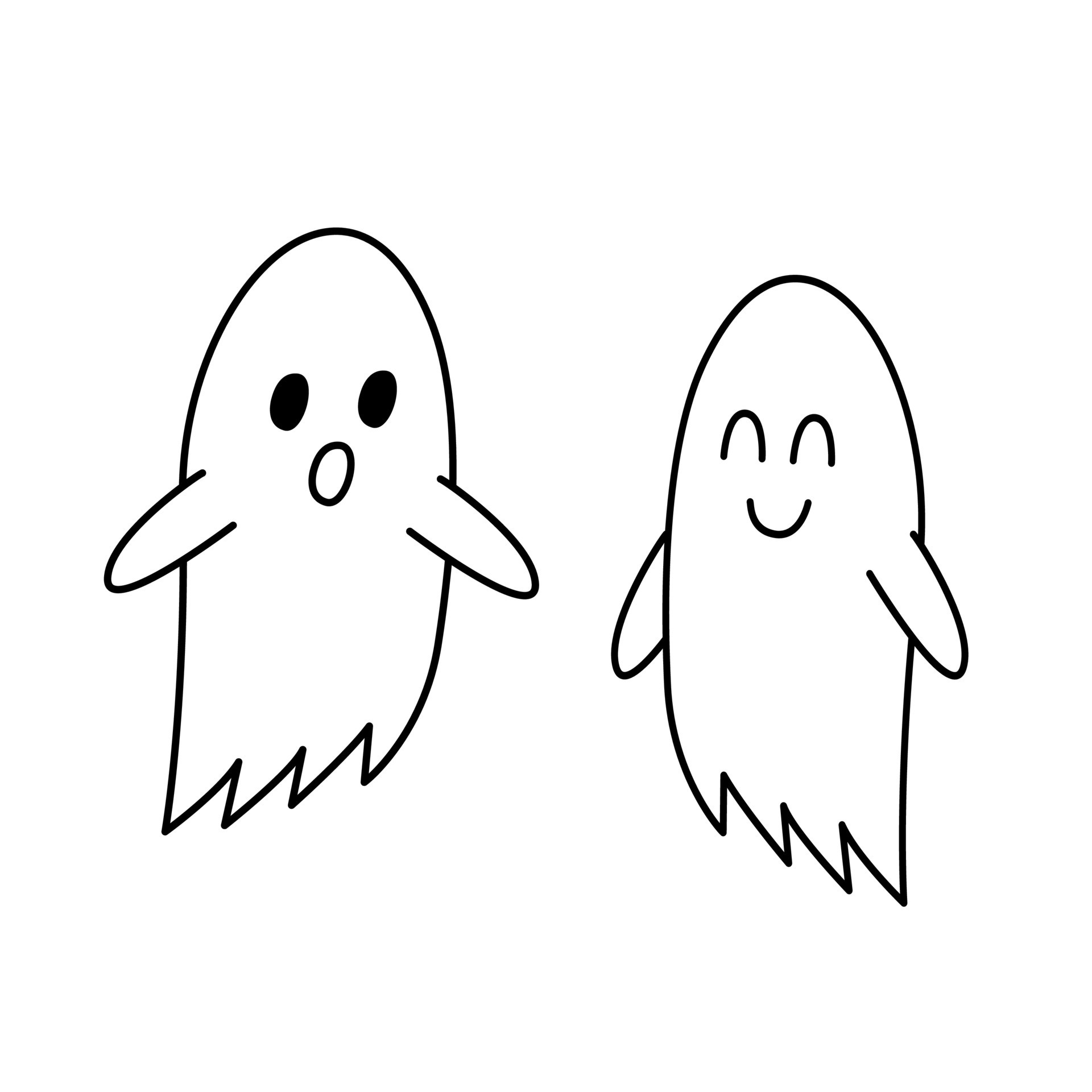 Couple cute ghosts. Halloween cartoon characters doodle. Hand drawn outline  vector isolated illustration on white background. 12066470 Vector Art at  Vecteezy