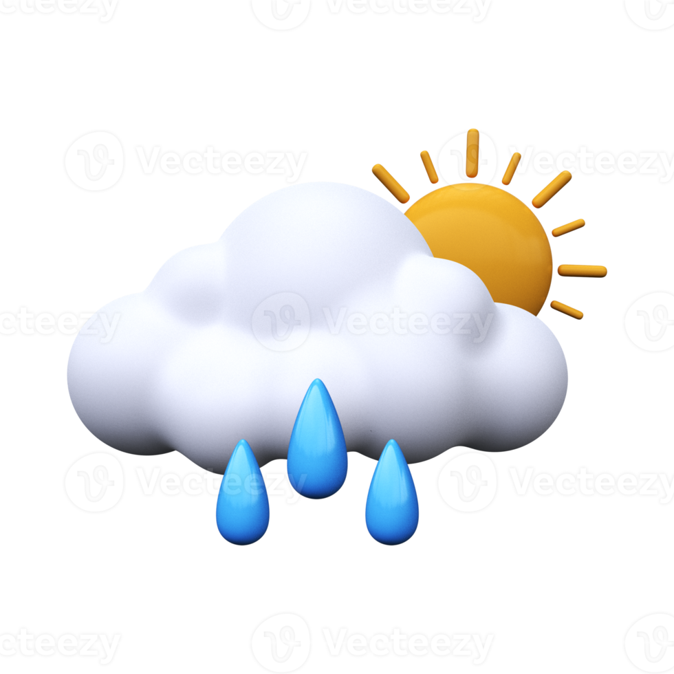 zonnig en regenachtig dag. weer voorspelling icoon. meteorologisch teken. 3d geven png