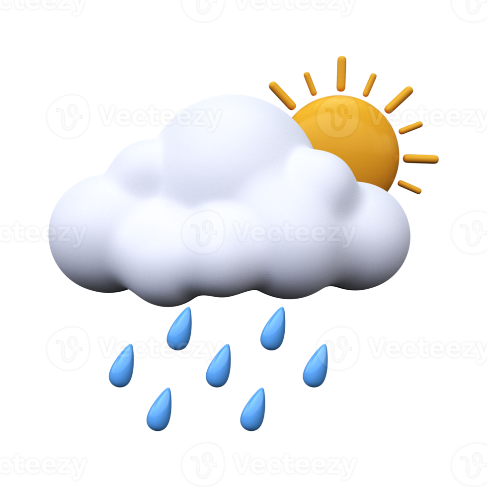 zonnig en regenachtig dag. weer voorspelling icoon. meteorologisch teken. 3d geven png