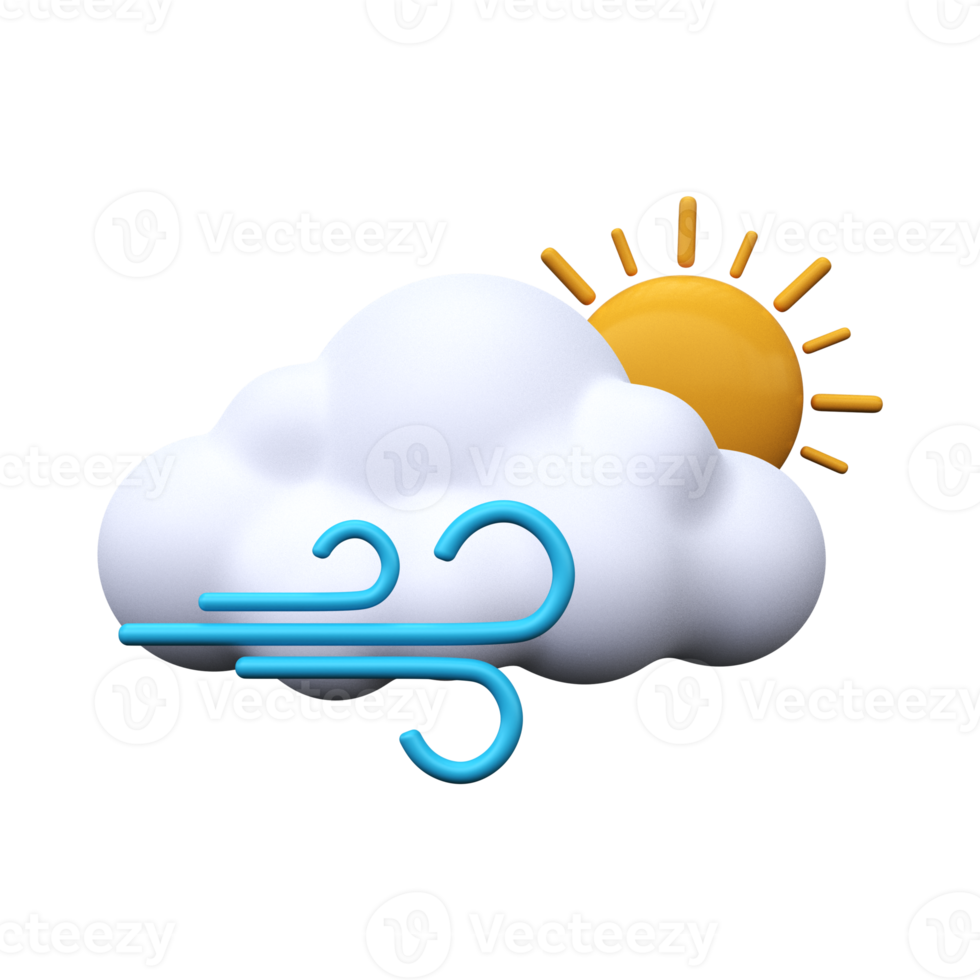 Sunny and windy day. Weather forecast icon. Meteorological sign. 3D render. png