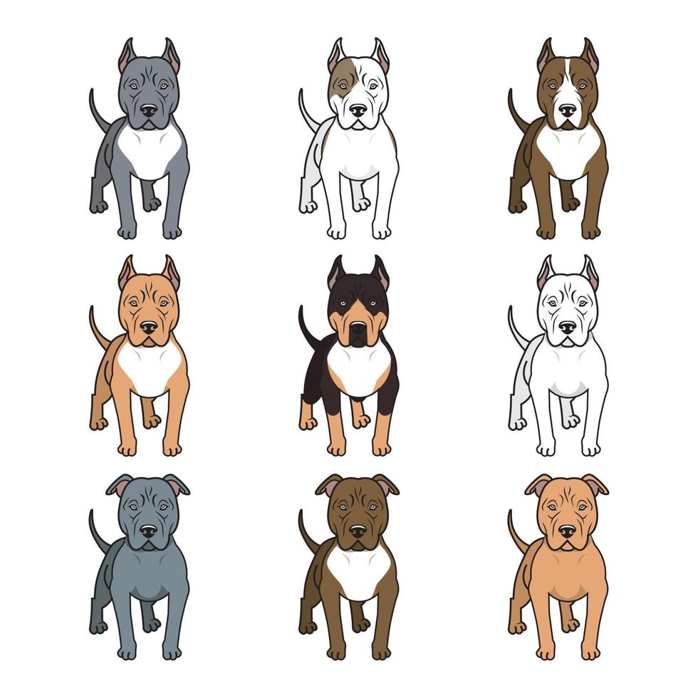 colección de iconos de perros de raza pitbull vector