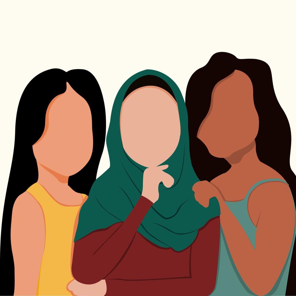 Friendship of three women between tribes, races, and religions vector