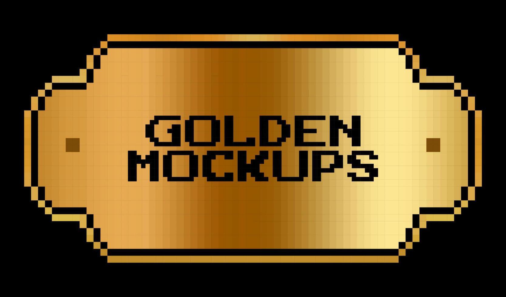 8 bit pixel golden frame. border text gold for game assets in vector illustrations.