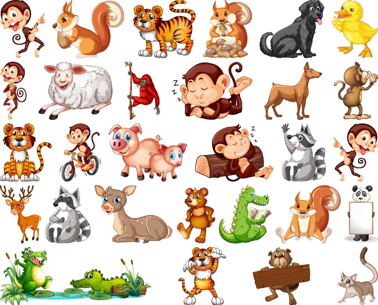 conjunto de personajes de dibujos animados de animales vector