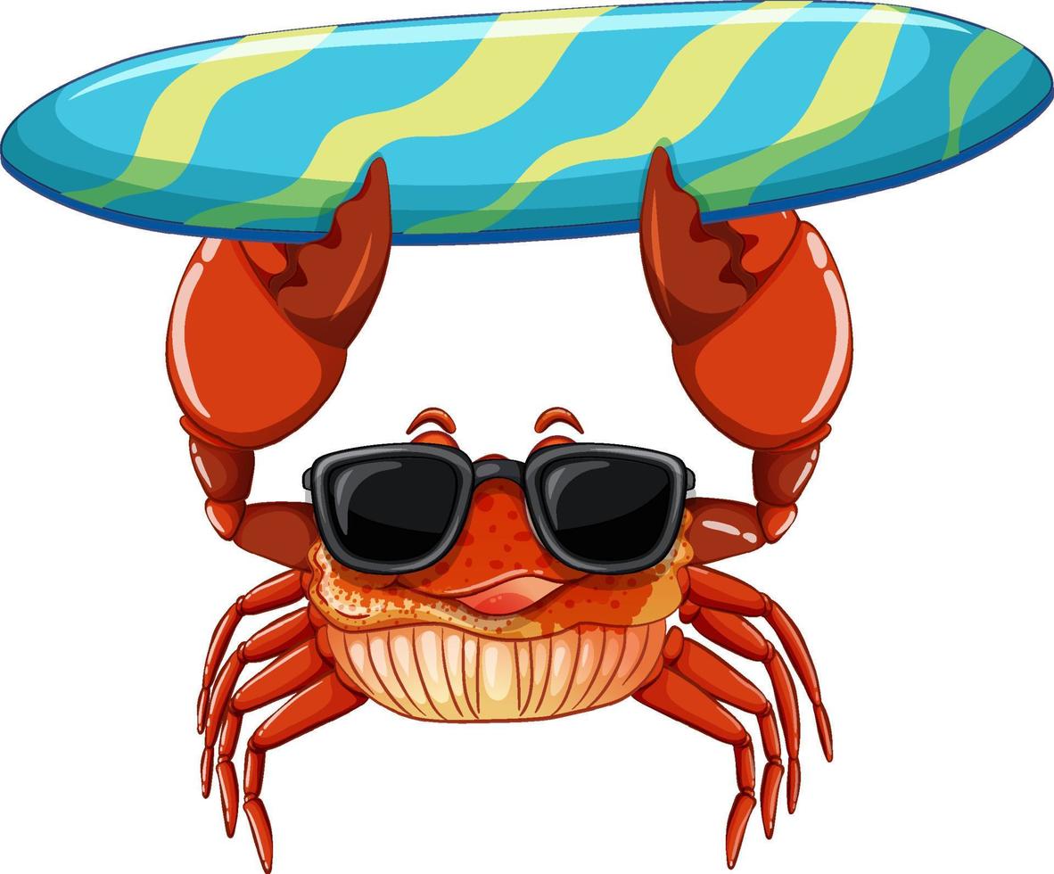 Cute crab cartoon character holding surfboard 12066762 Vector Art at